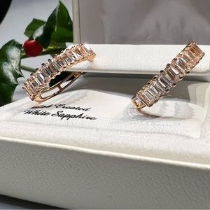 Sterling Silver Rose Gold Tone Hoop Earrings with Lab Created White Sapphires